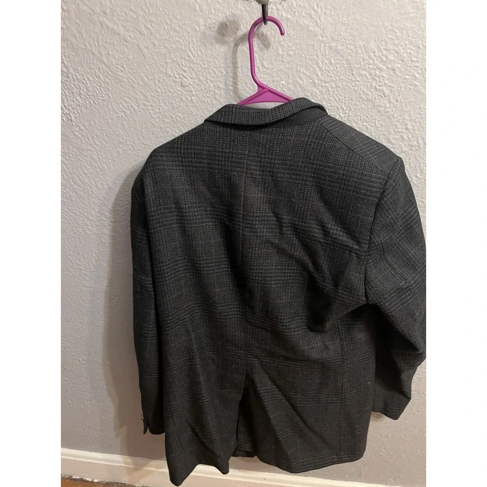 Hickey Freeman Mens Wool Sport Coat 46L Charcoal‎ Gray Plaid Blazer